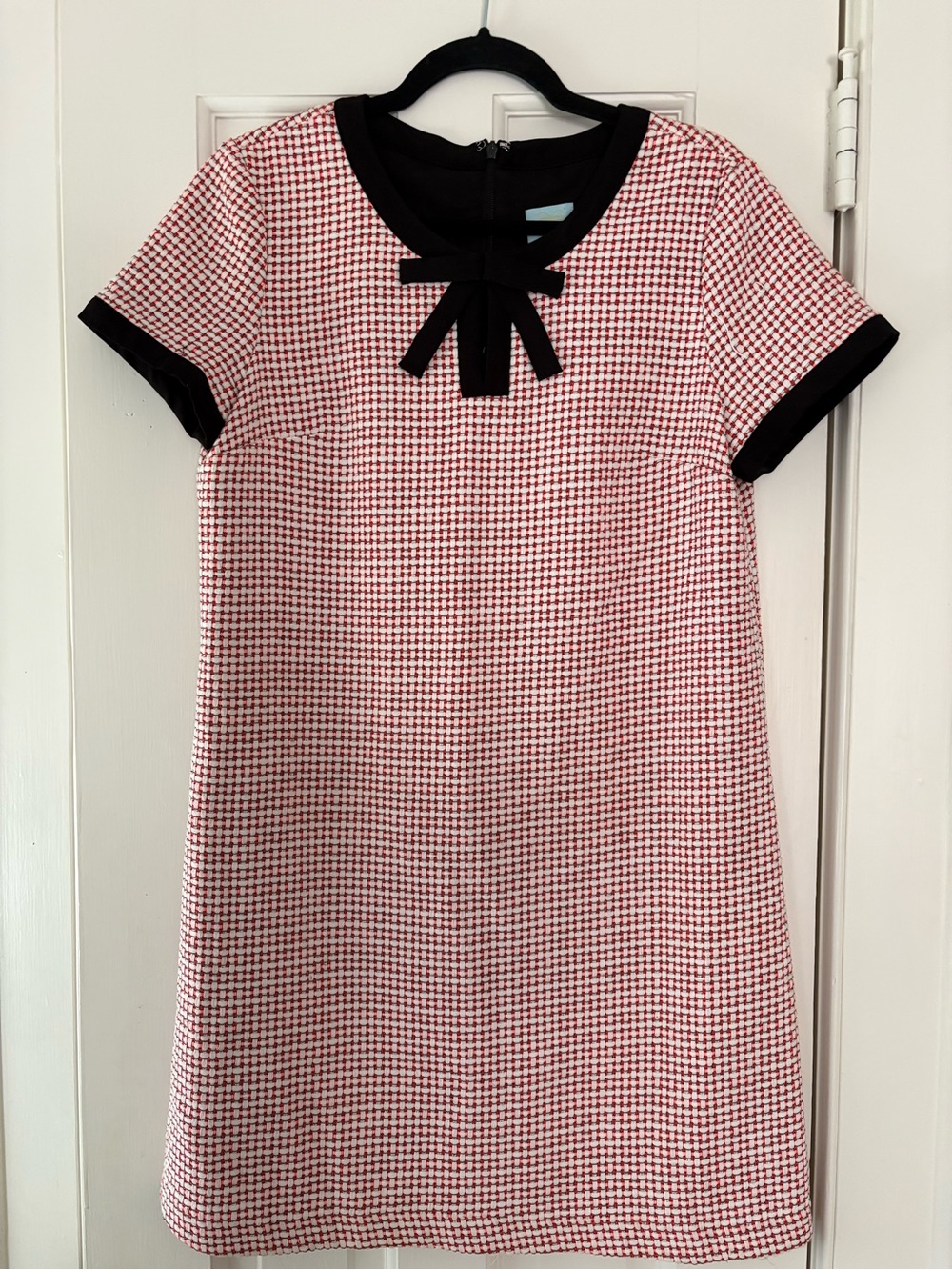 CeCe Pink and Black Houndstooth Short-Sleeve Dress with Bow